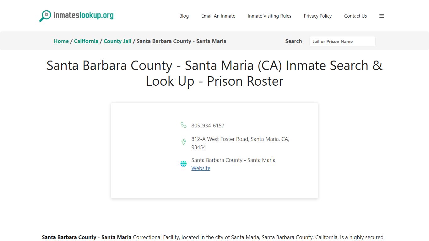 Santa Barbara County - Santa Maria (CA) Inmate Search & Look Up ...